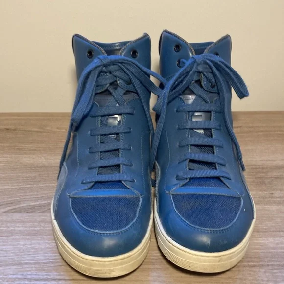 Salvatore Ferragamo Robert leather suede high top sneakers blue 8,5 EE - Picture 2 of 16